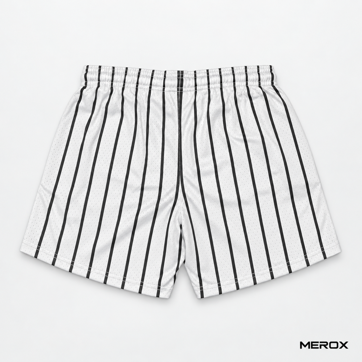 MEROX white pinstripe 5-inch mesh shorts back view