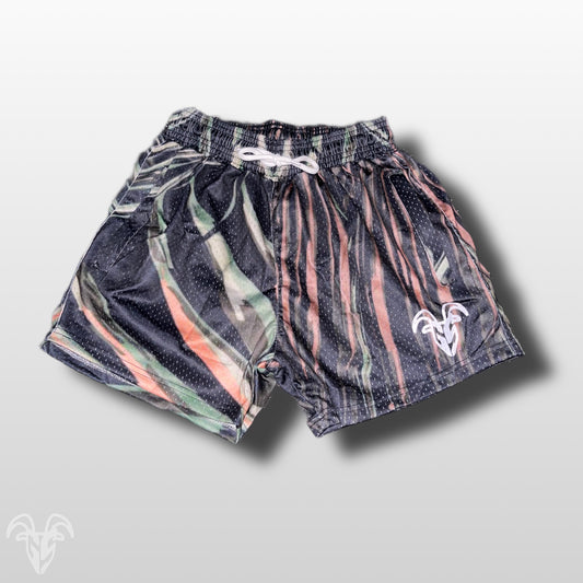 Tiger Camo Design - 5 inch Inseam Mesh Shorts - Zipper Pockets