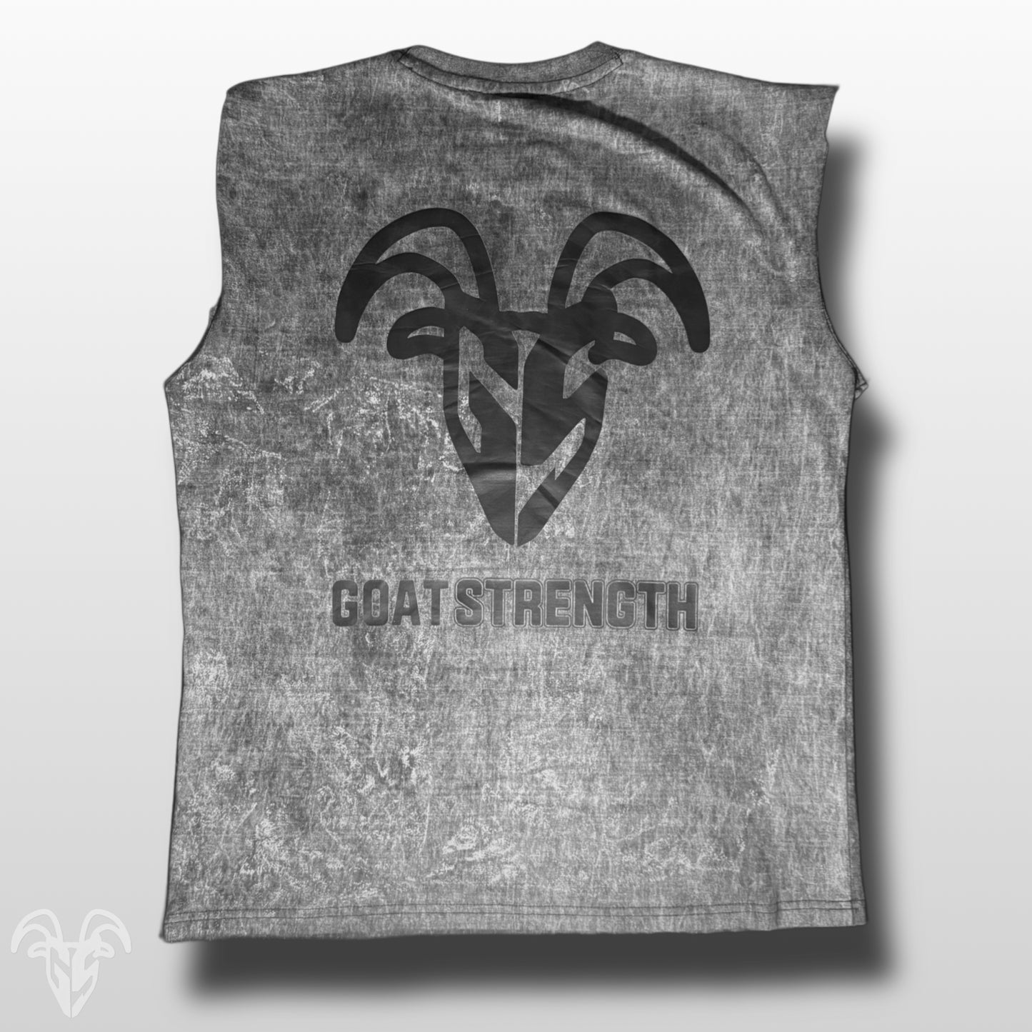 Goat Strength Black & White Washed Cotton Cutoff  - Premium Quality Tank Top T-Shirt for Casual Wear & Athletic Activities - Gym Pump Cover with over the shoulder Acid Wash Tank Cut-Off