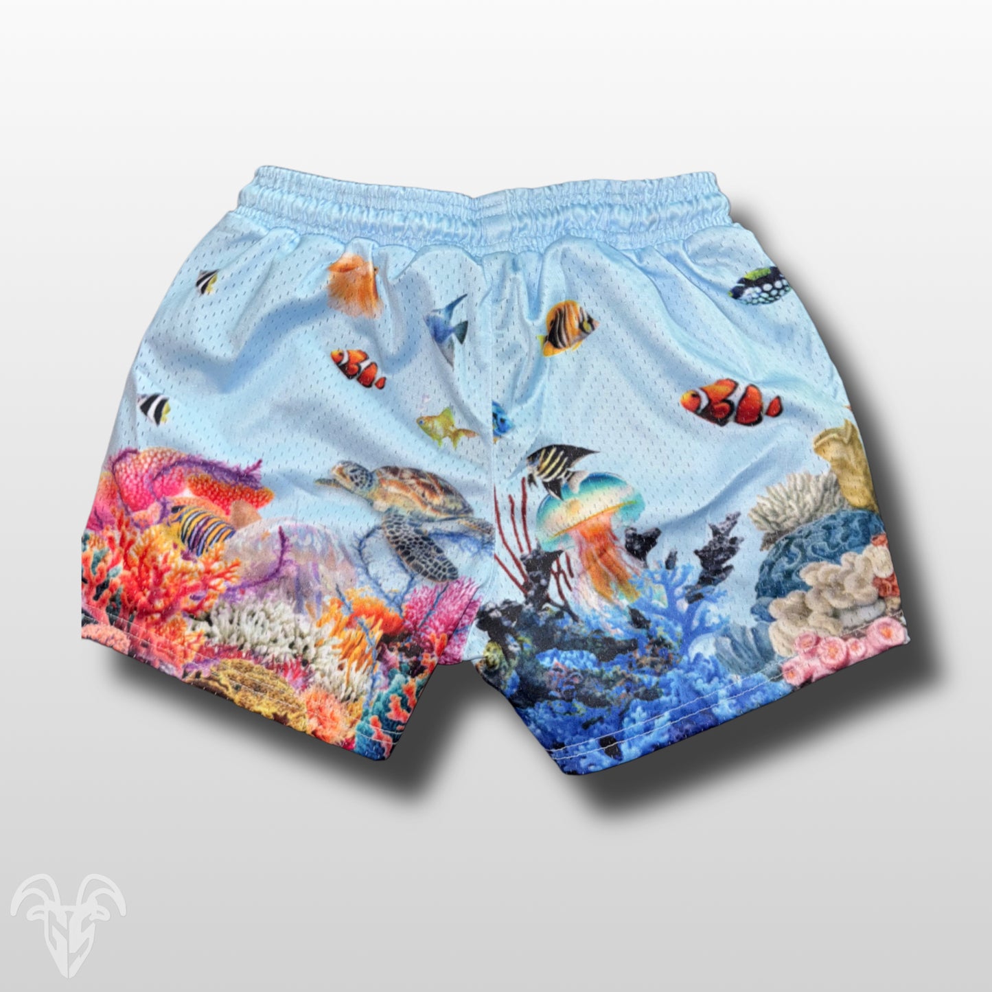 5-Inch Inseam Gym Shorts with Zipper Pockets - Stylish Blue Ocean Pattern Design for Active Wear