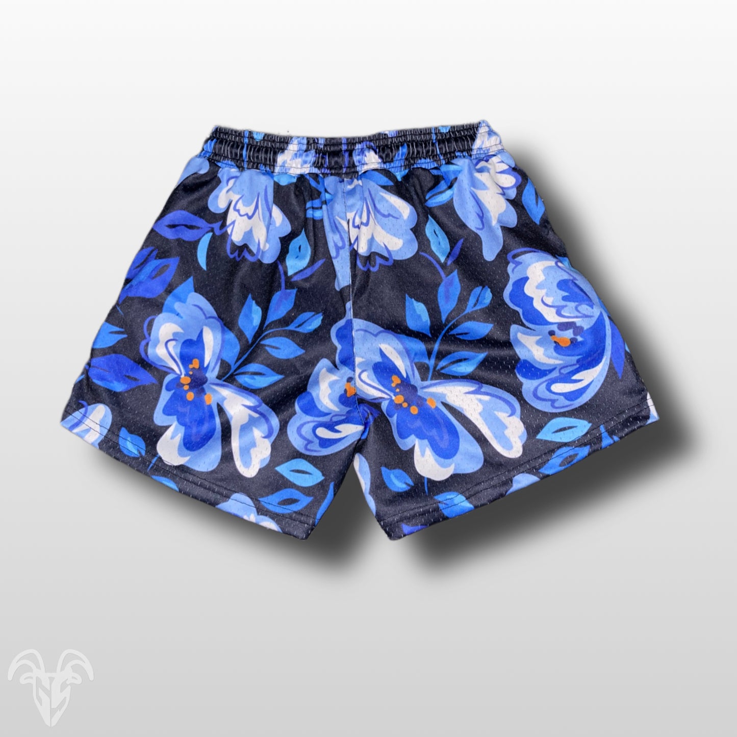 Blue Floral Design - 5 Inch Inseam Mesh Shorts - Gym Shorts With Zipper Pockets