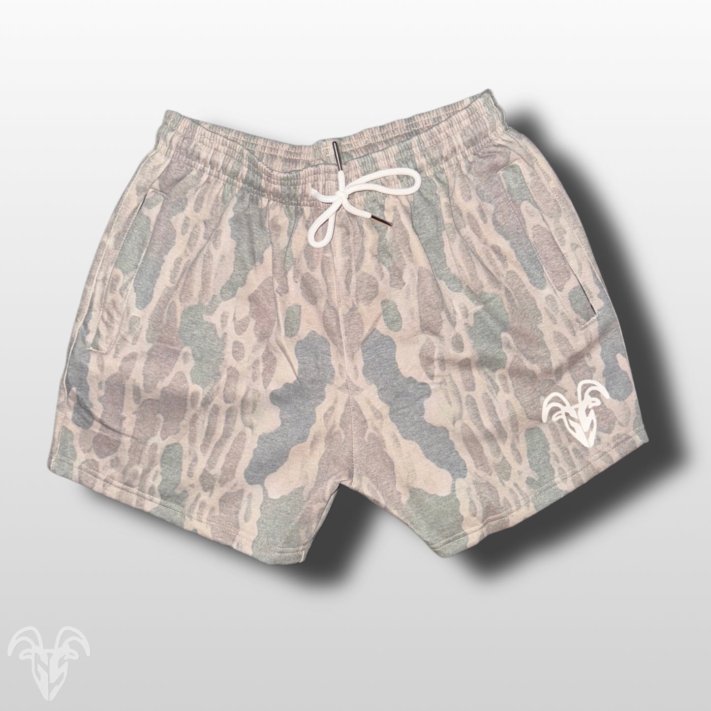 5-Inch Inseam Bottomland Camo Cotton Gym Shorts with Zipper Pockets - Bottomland Camo Design for Active Wear