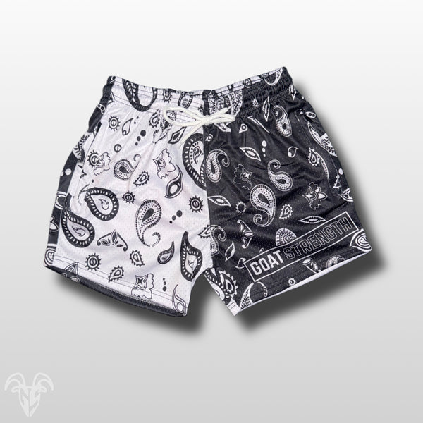 Goat Strength Final Stock – Black & White Bandana 5-Inch Mesh Shorts