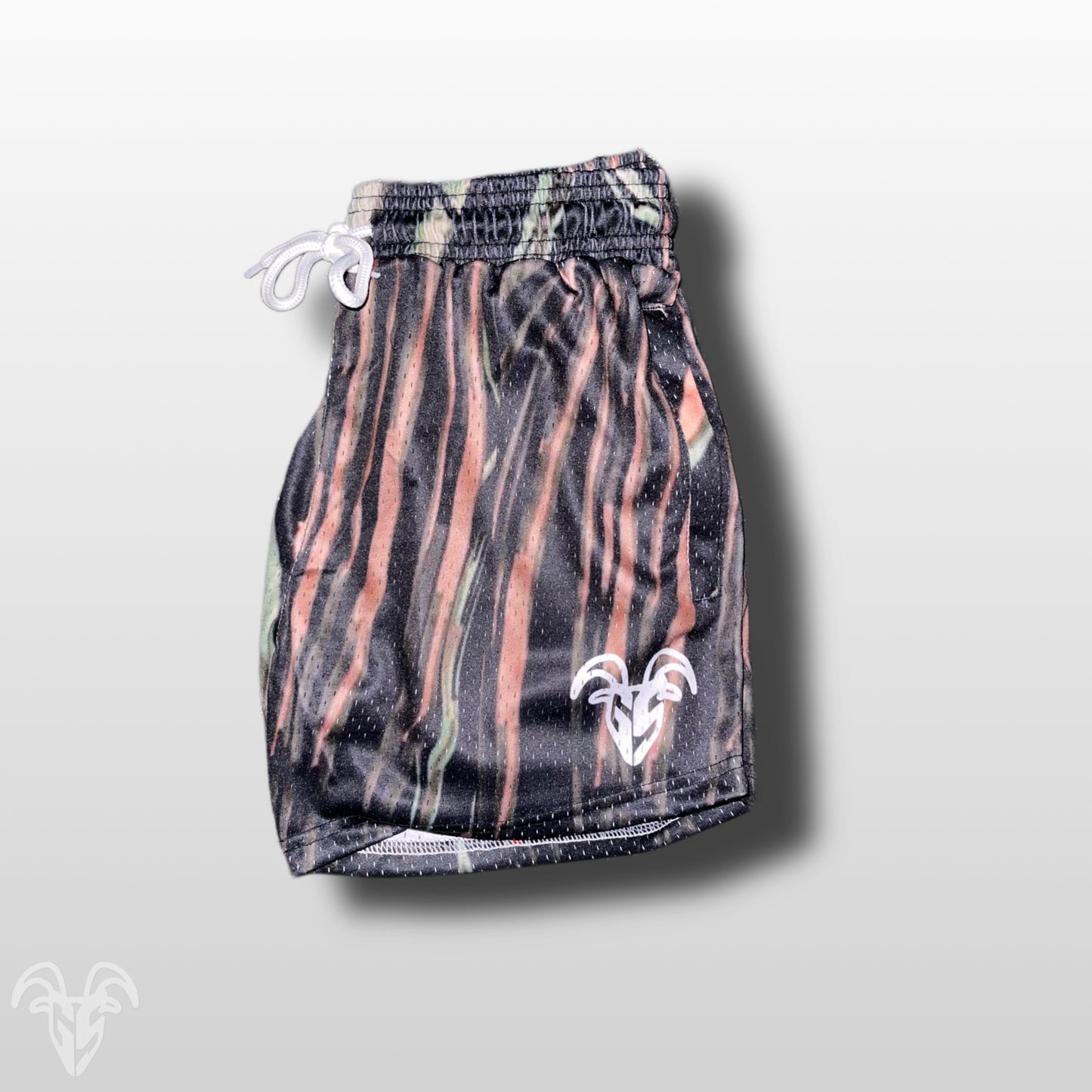 Tiger Camo Design - 5 inch Inseam Mesh Shorts - Zipper Pockets