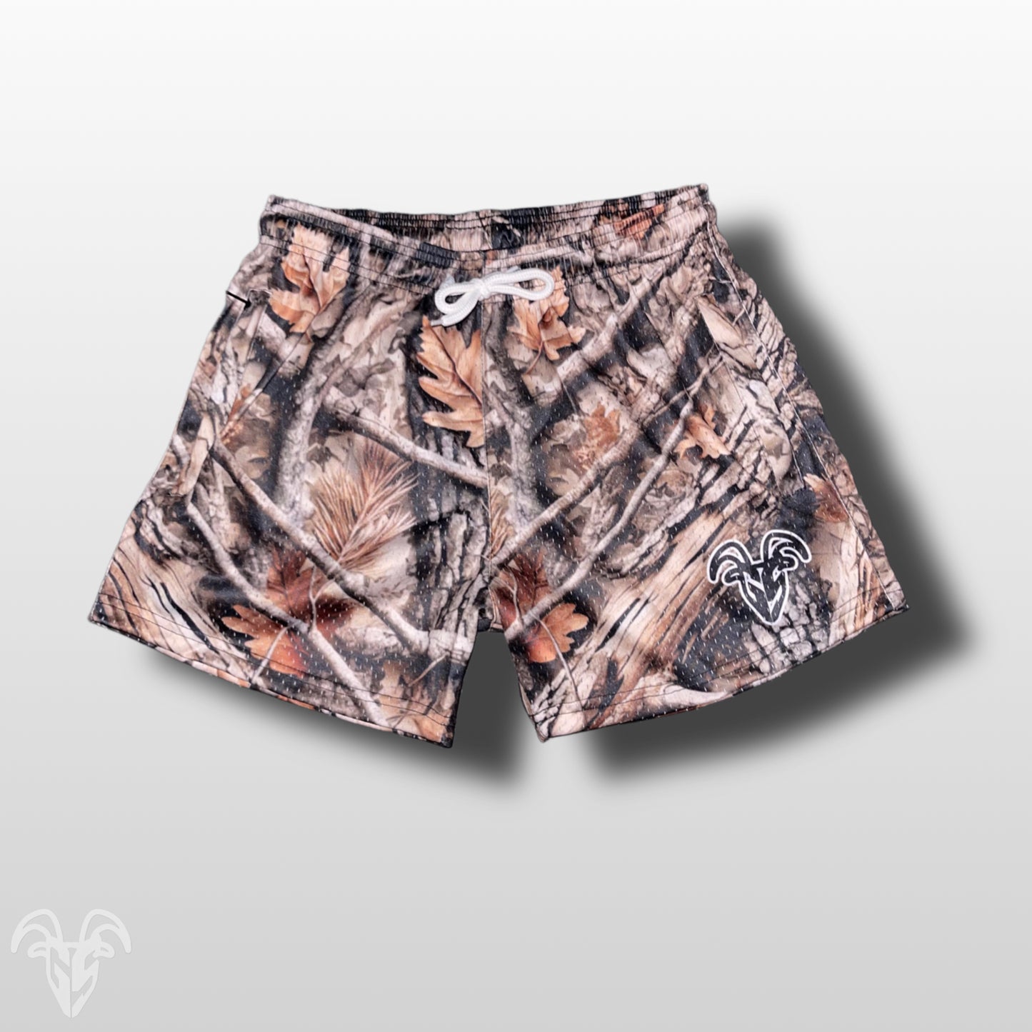 Hunter Camo Goat Strength Mesh Gym Shorts - 5 inch inseam shorts- Zipper Pockets