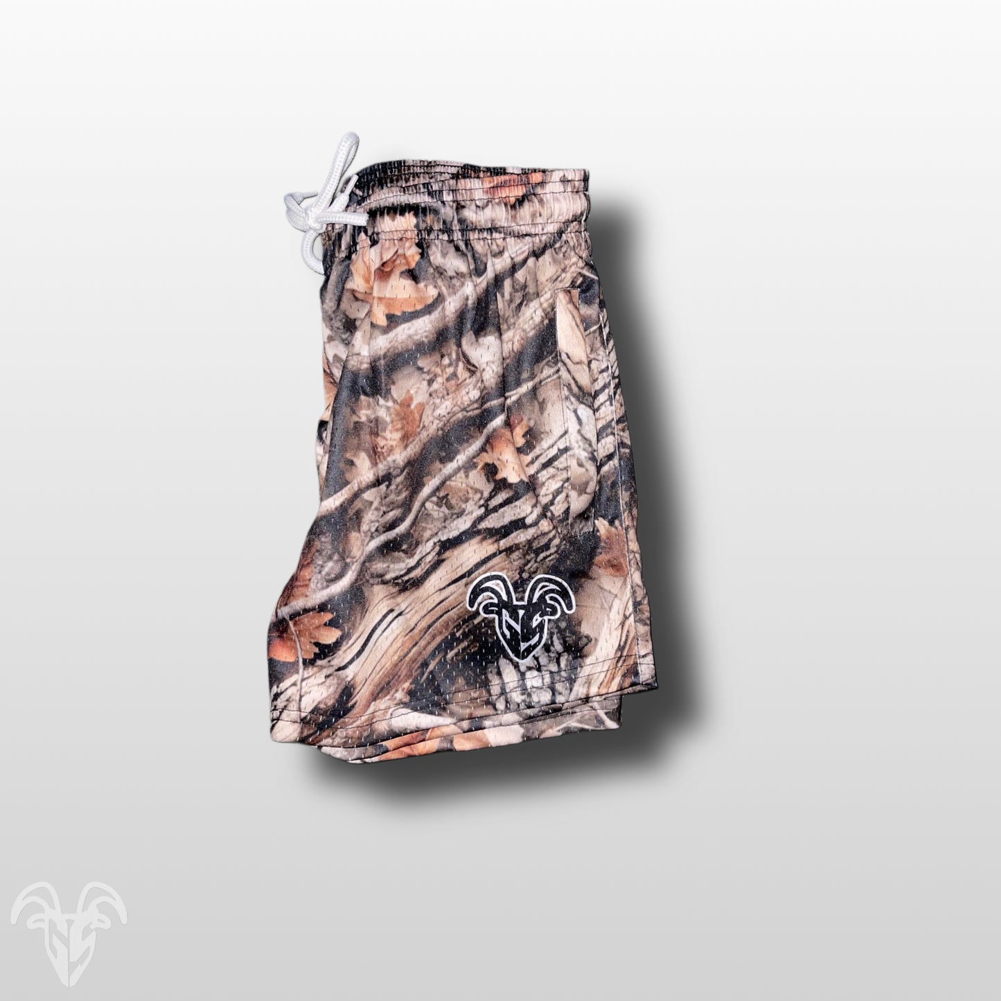 Hunter Camo Goat Strength Mesh Gym Shorts - 5 inch inseam shorts- Zipper Pockets