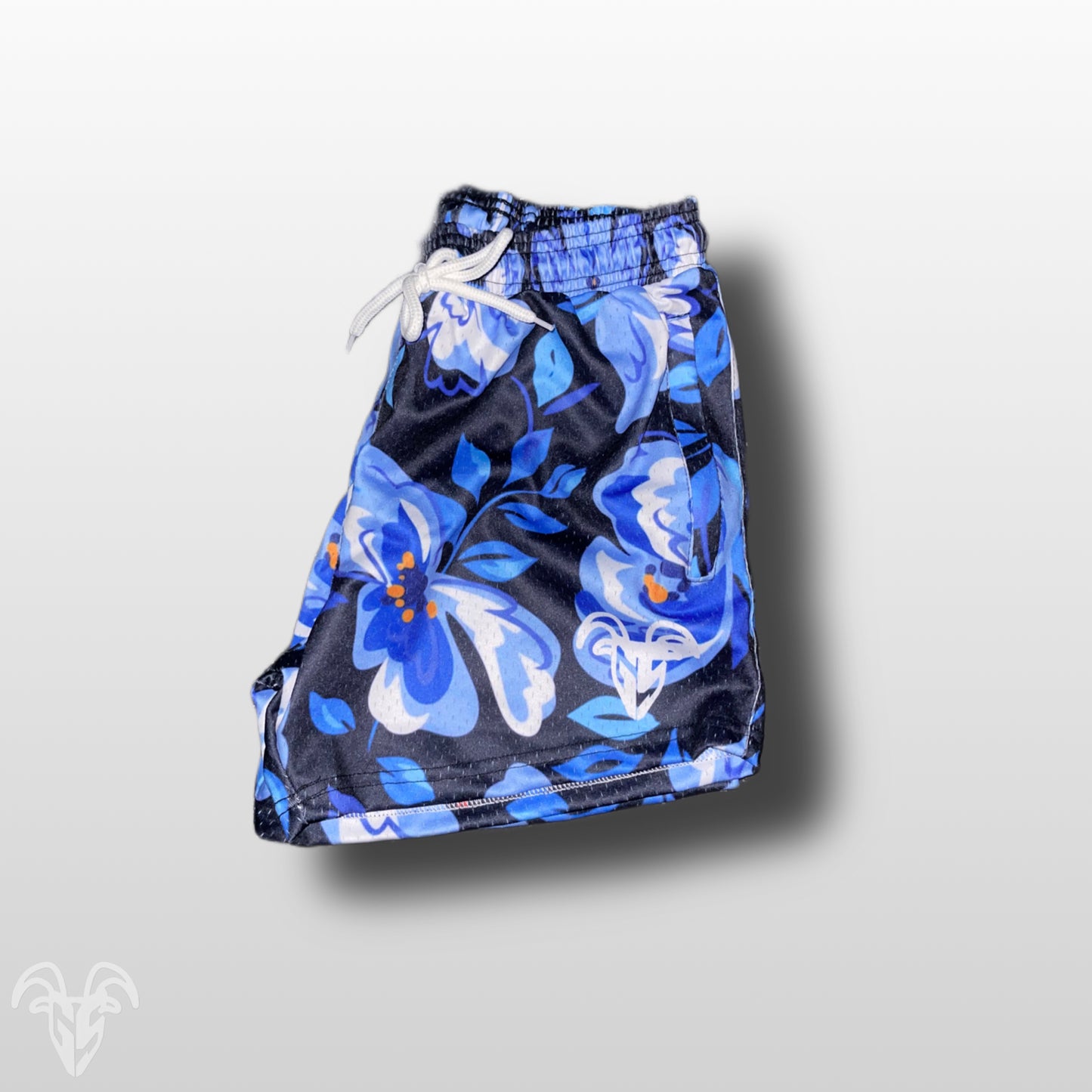 Blue Floral Design - 5 Inch Inseam Mesh Shorts - Gym Shorts With Zipper Pockets