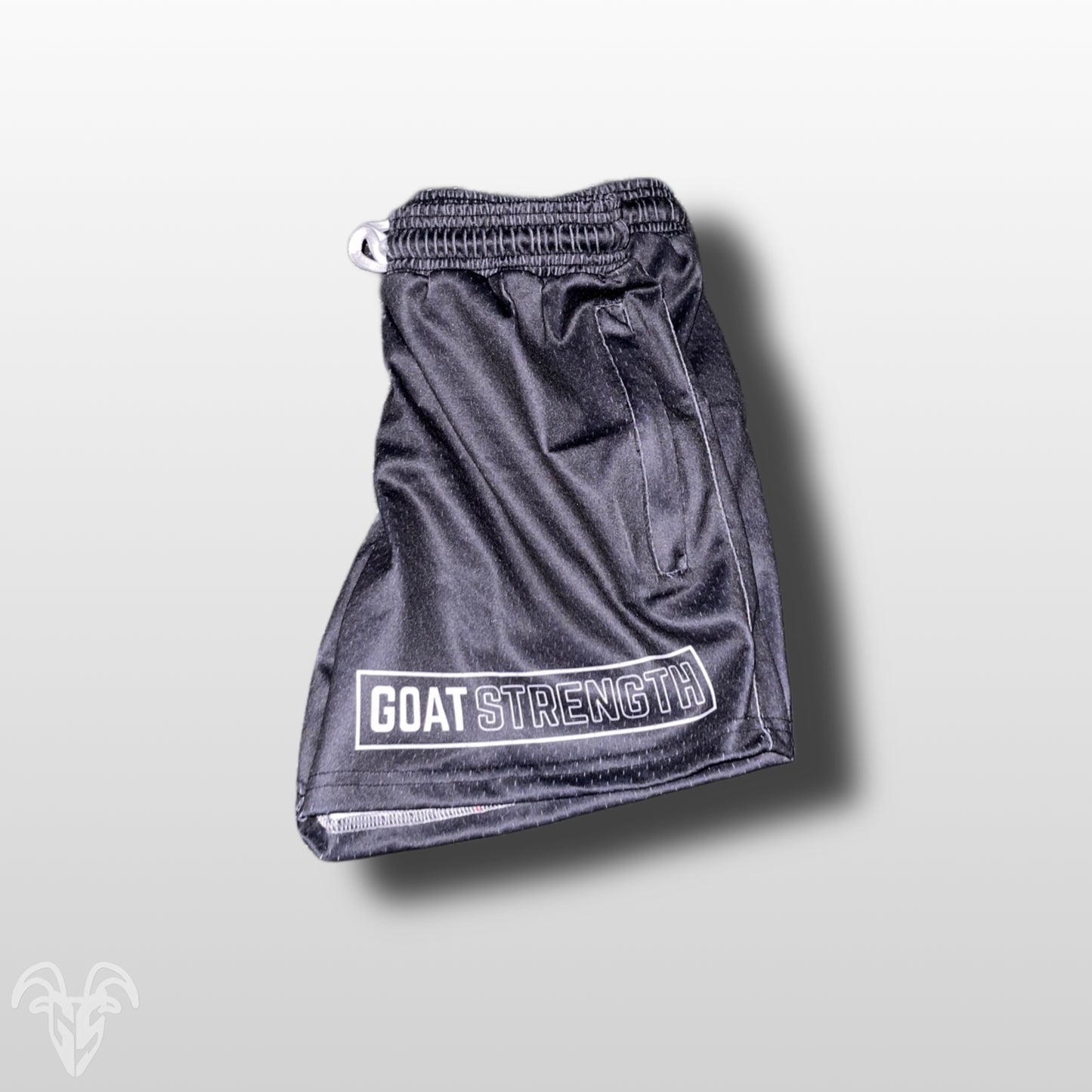 Goat Strength - Men’s Gym / Athletic Mesh 5 inch inseam black shorts - Zipper pockets