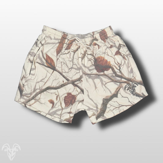 5-Inch Inseam White Camo Cotton Gym Shorts with Zipper Pockets - White Camo Design for Active Wear