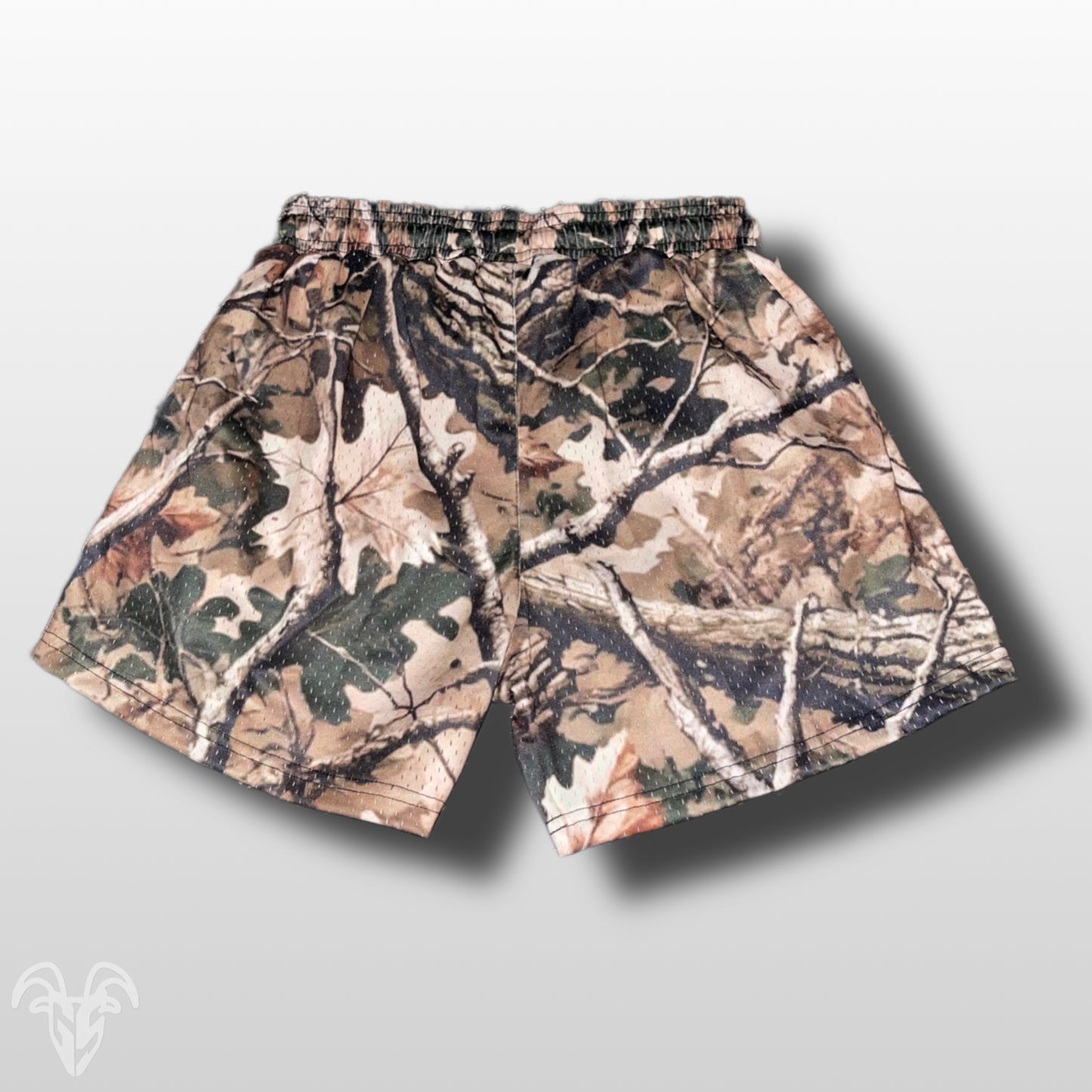 Goat Strength - Men’s 5 inch inseam shorts - Mesh athletic Alternate Logo Hunter Camo Shorts - Zipper pockets - Men's Shorts