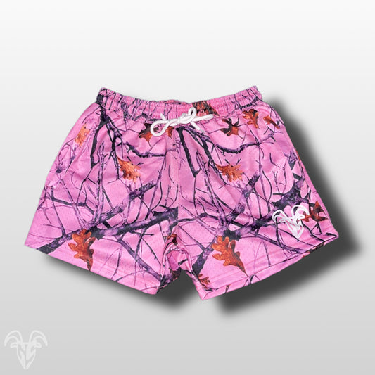 Pink Camo 5 inch Inseam Mesh Shorts - Zipper Pockets For Active ware and Gym Needs