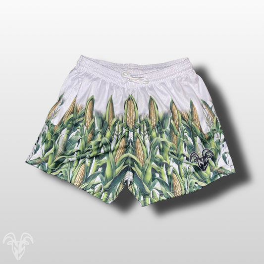 Corn Stalk Themed Mesh Gym Shorts - 5 inch inseam shorts with Zipper Shorts