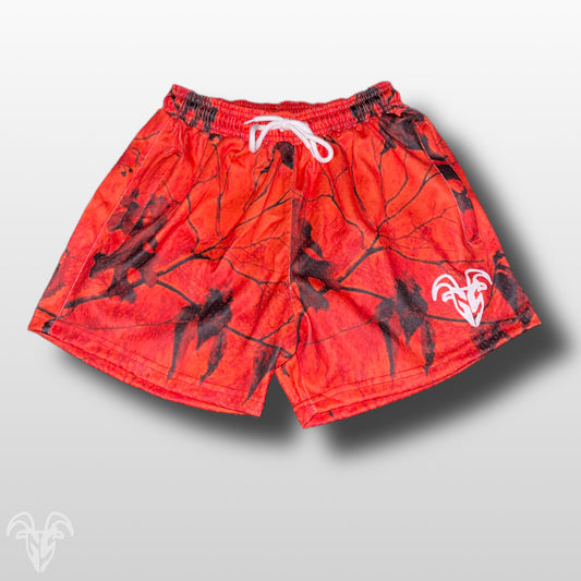 Orange Camo 5 Inch Inseam Mesh Shorts - Gym Shorts With Zipper For Active ware