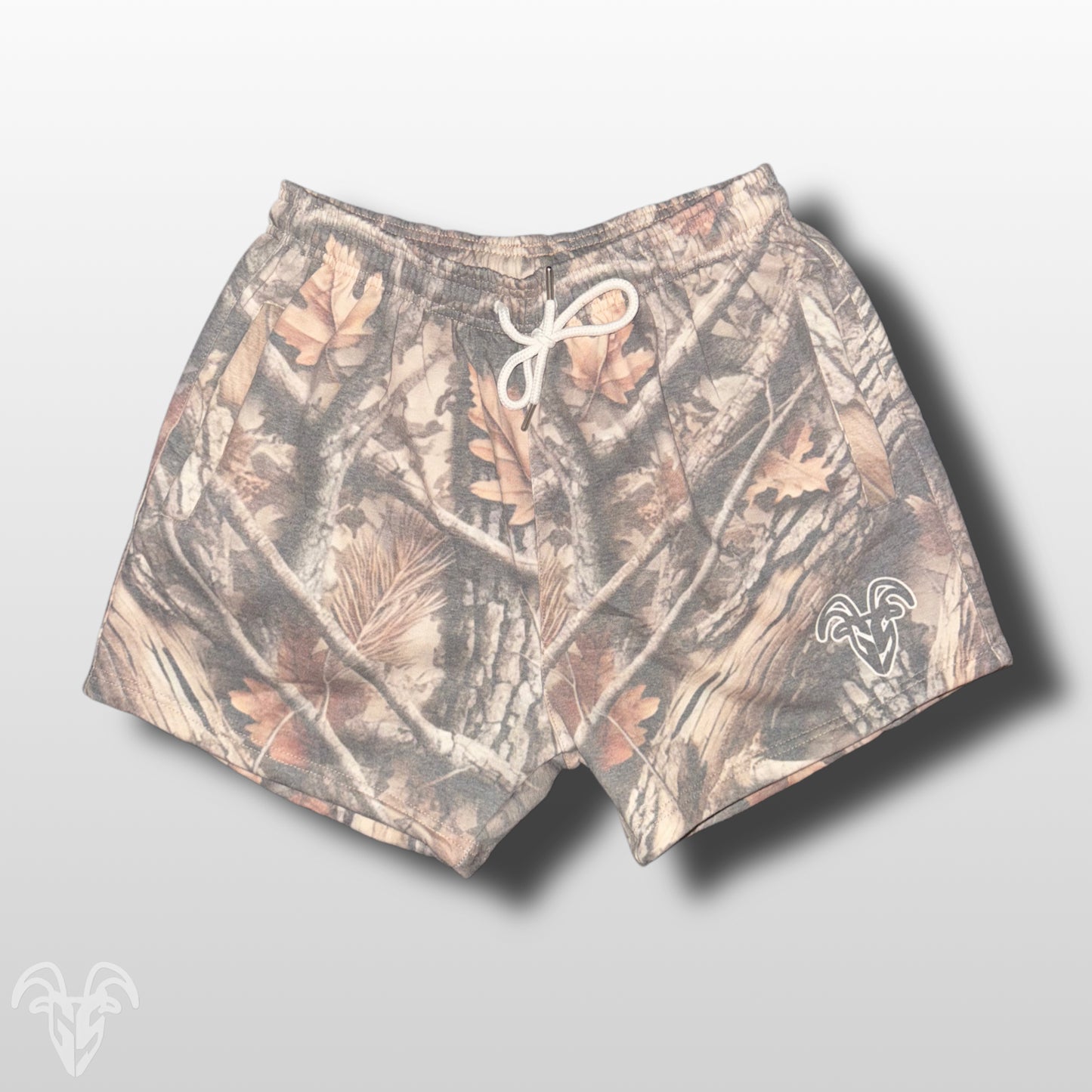 5-Inch Inseam Hunter Camo Cotton Gym Shorts with Zipper Pockets - Hunter Camo Design for Active Wear