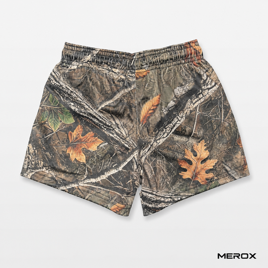 MEROX Youth woodland camo mesh shorts back view