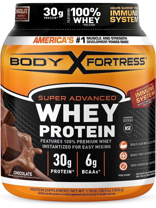 Body Fortress Super Advanced Whey Protein Powder, Chocolate, Immune Support (1), Vitamins C & D Plus Zinc, 3.9 lbs. - The GOAT Strength