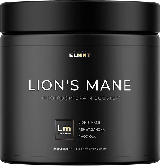 ELMNT 20,000mg 16x Strength Lions Mane Super Nootropic + Adaptogens Brain Supplement - Highest Potency Lion's Mane Extract 50% Polysaccharides w. Ashwagandha & Rhodiola for Focus, Energy, Memory - The GOAT Strength