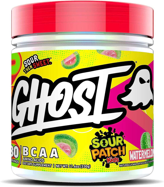 GHOST BCAA Amino Acids, Sour Patch Kids Blue Raspberry - 30 Servings - Sugar-Free Intra & Post Workout Powder & Recovery Drink, 7g BCAA Supports Muscle Growth & Endurance - Soy & Gluten-Free, Vegan - The GOAT Strength